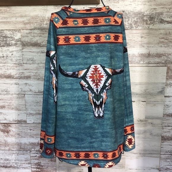 Boho western print long sleeve top size small country western rodeo Aztec tribal - Picture 6 of 6